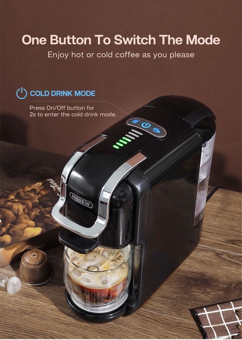 HiBREW H2B 5-in-1 Coffee Maker with Water Level Line, 1450W 19Bar Hot/Cold Capsule Coffee Machine, 600ml Water Tank - White