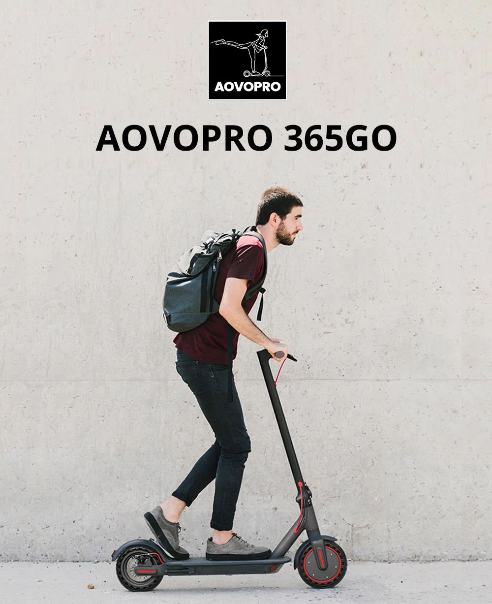 AOVOPRO 365GO Electric Scooter 8.5 Inch Anti-Skid Solid Tires 350W Motor 36V 7.8Ah Battery 25Km/h Max Speed 120KG Max Load Dual Brake App Control LCD Display Waterproof Foldable E-scooter