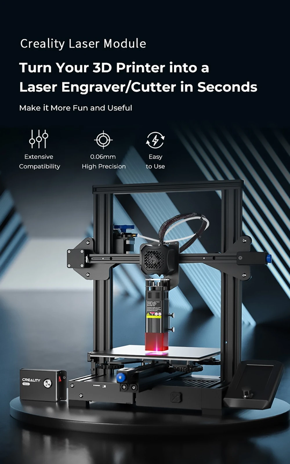 Kit CrealitY 3D Imprimante 12V/24V gravure Laser Module Tete Laser