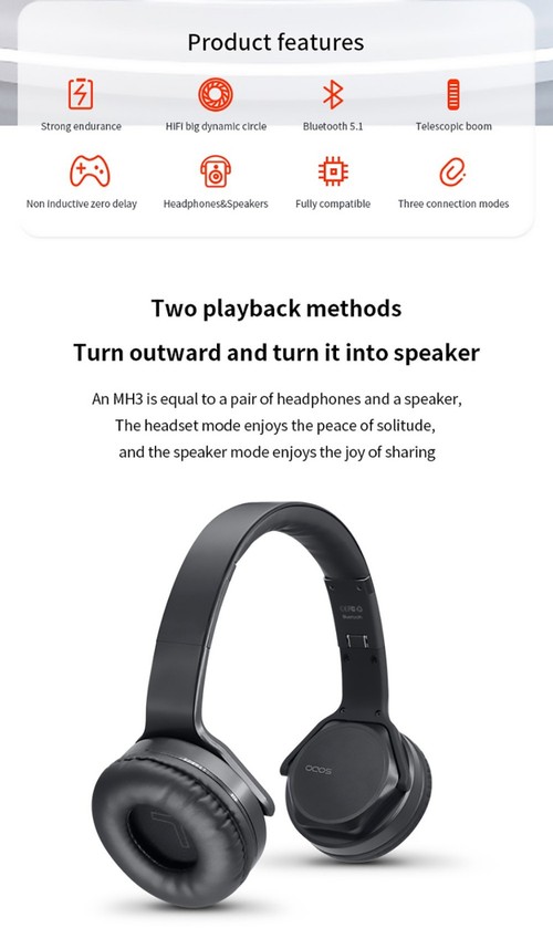 SODO MH3 2-in-1 Wireless Bluetooth On-Ear Headphone Rose Gold