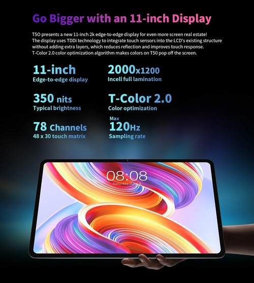 Teclast T50 11'' Tablet 8GB RAM 256GB ROM Unisoc T616 Octa Core