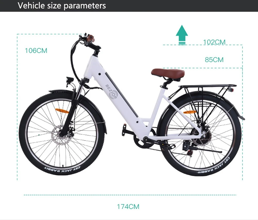 Bezior M3 Electric Bike 48V 500W Motor 32km/h Max Speed 10.4Ah Battery 60km Max Range 26*2.1'' CST Tires Shimano 7 Speed Gear - White