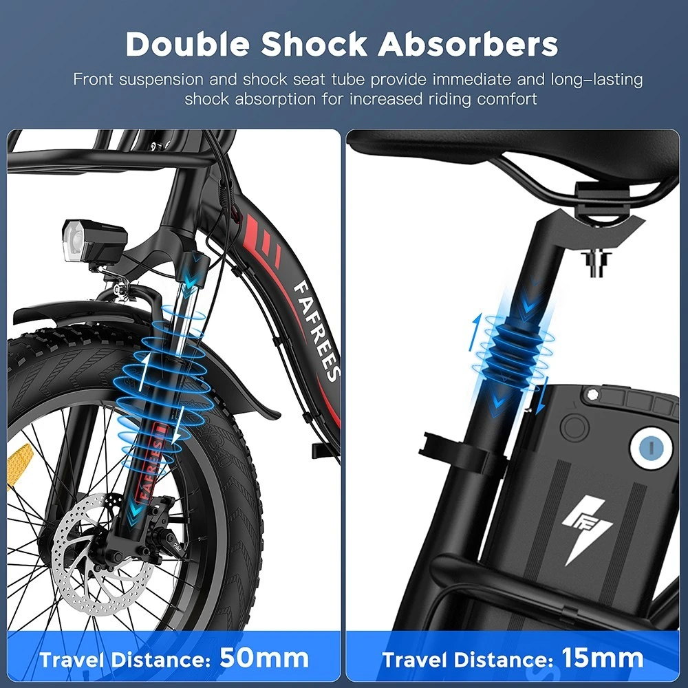 F20 Max Electric Bike 20*4.0 Inch Fat Tire 500W Brushless Motor 25Km/h Speed Removable 48V 22.5Ah Lithium Battery Front & Rear Disc Brakes Shimano 7-Speed Gear 150KG Max Speed Folding E-bike with Footrest - Red