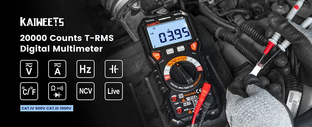 KAIWEETS HT118E Digital Multimeter - TRMS 20000 Counts, 2.7" LED Display, AC/DC Auto-Ranging