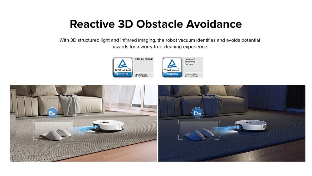 Roborock S8 Robot Vacuum Cleaner 6000Pa Extreme Suction DuoRoller Brush 3D Structured Light Obstacle Avoidance Sonic Vibration Mopping Auto-Lifting Mop 5200mAh Battery 180min Runtime 3D Map 400ml Dustbin APP Control - White (Upgrade from Roborock S7)