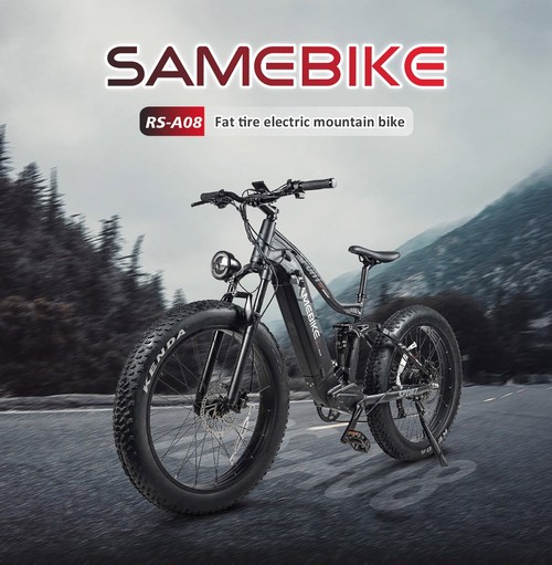 SAMEBIKE RS-A08 elektrinis kalnų dviratis 26*4.0'' KENDA riebios padangos 48V 17Ah SAMSUNG akumuliatorius 750W Bafang variklis 35Km/h Maksimalus greitis Shimano 7 greičių pavara dviguba pakabos sistema – mėlyna