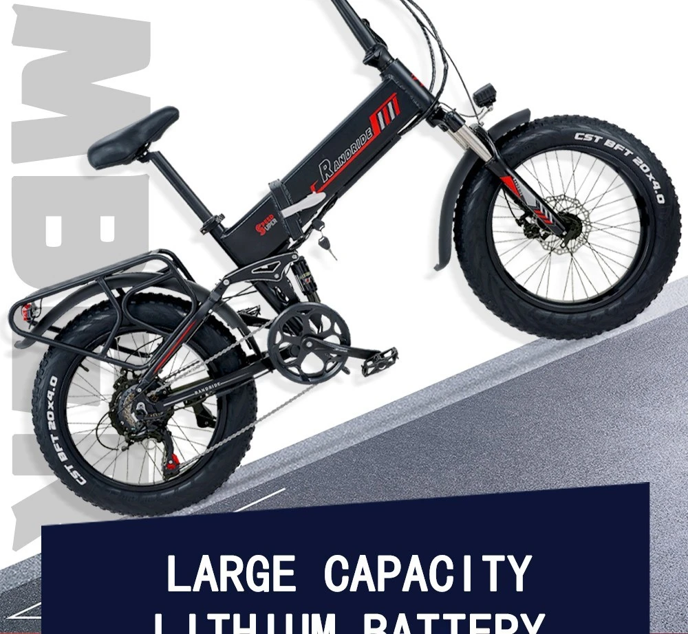 RANDRIDE YX20 Electric Bike 1000W Motor 45km/h Max Speed 48V 17Ah Battery 80-90km Max Range 20*4.0'' One-Wheel Fat Tires 150kg Load  Shimano 7-Speed Gear