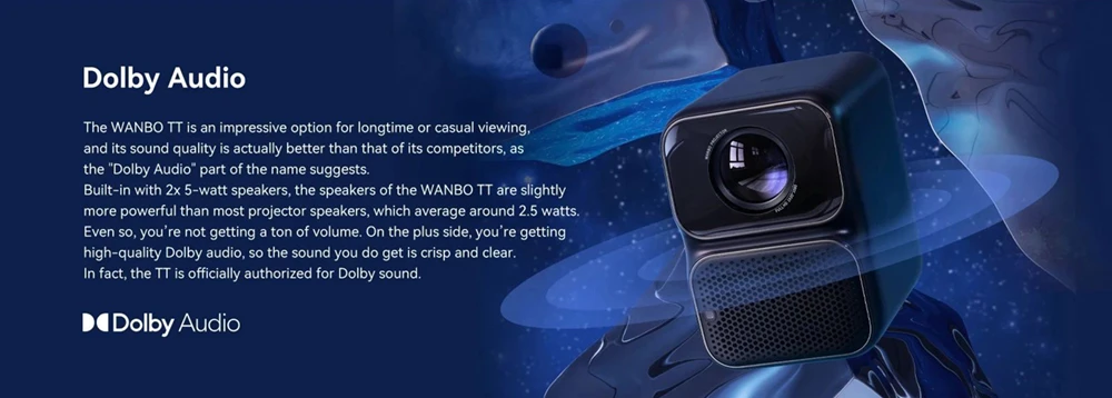 [Certyfikat Netflix] Przenośny projektor Wanbo TT, natywna rozdzielczość 1080P, 650 ANSI lumenów, HDR10, korekcja trapezu, 5G WiFi, 1 GB/8 GB, Bluetooth 5.1, Dolby Atmos, automatyczne ustawianie ostrości