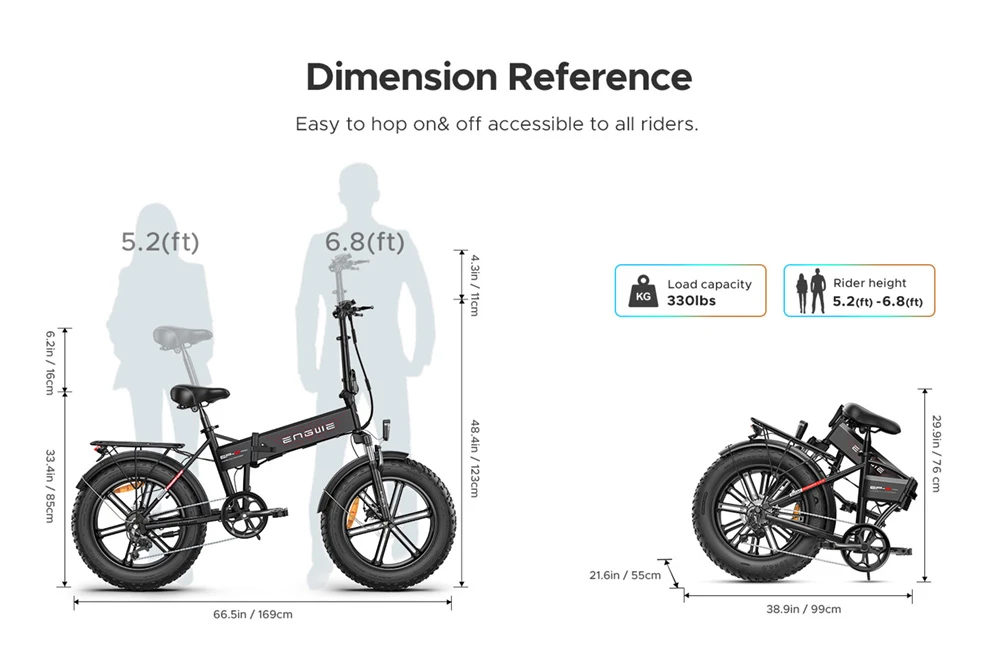 ENGWE EP-2 Pro Folding Electric Bike 2022 Version 20*4.0 Inch Fat Tire 750W Motor 48V 13Ah Battery 42km/h Max Speed 120km Range Mountain Beach Snow Bicycle Dual Disc Brake - Black