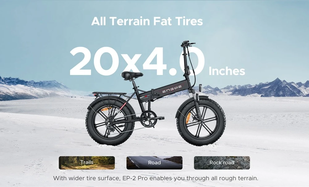 ENGWE EP-2 Pro Folding Electric Bike 2022 Version 20 Inch Fat Tire 750W Motor 13Ah Battery 42km/h Max Speed 120km Range Mountain Beach Snow Bicycle Dual Disc Brake - Gray