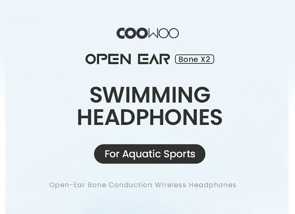 Coowoo OPEN EAR BONE-X2 Bone Conduction Headphone for Swimming, IP68 Waterproof, Bluetooth 5.2, 8GB Storage - Black