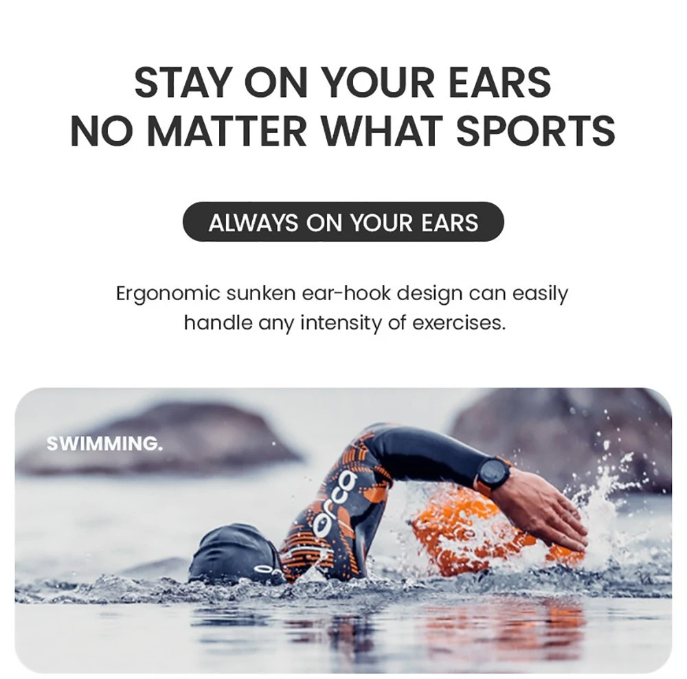 Coowoo OPEN EAR BONE-X2 Bone Conduction Headphone for Swimming, IP68 Waterproof, Bluetooth 5.2, 8GB Storage - Black