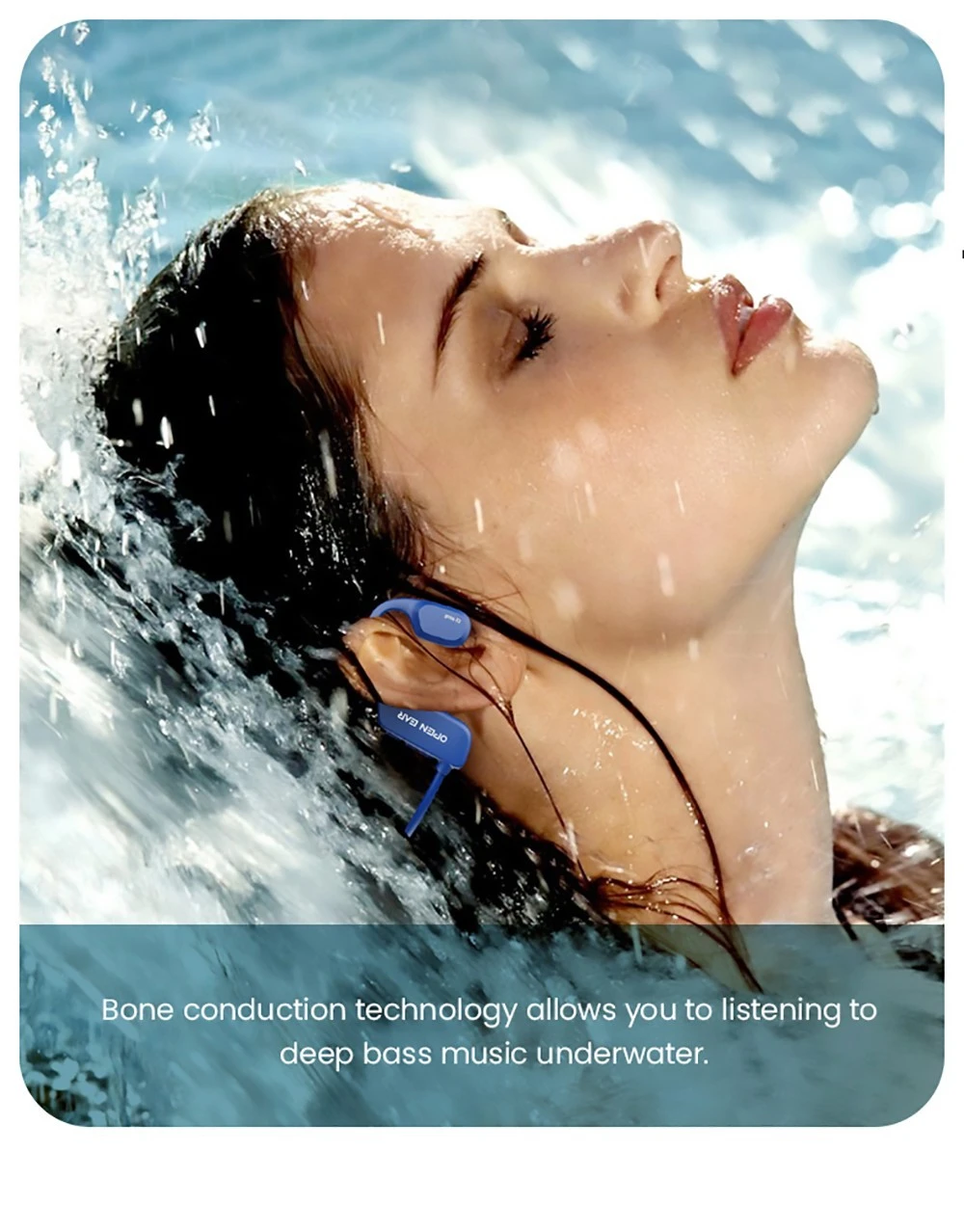 Coowoo OPEN EAR BONE-X2 Bone Conduction Headphone for Swimming, IP68 Waterproof, Bluetooth 5.2, 8GB Storage - Black