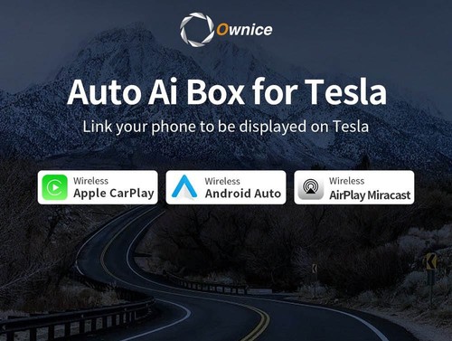 Ownice T1 Wireless Auto Ai Box for Tesla, Dual WiFi, Support CarPlay / AirPlay / Android Auto / MiraCast - Black