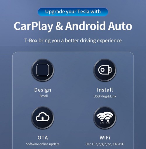 Ownice T1 Wireless Auto Ai Box for Tesla, Dual WiFi, Support CarPlay / AirPlay / Android Auto / MiraCast - Black