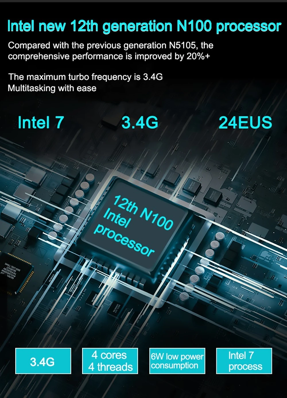 Mini PC T-bao T8 Plus - Processeur Intel Alder Lake N100 (12è gen), 8 Go  RAM DDR5, SSD 512 Go, 3xHDMI, Wifi 6, 2xRJ45 1000 Mbps, Windows 11 –