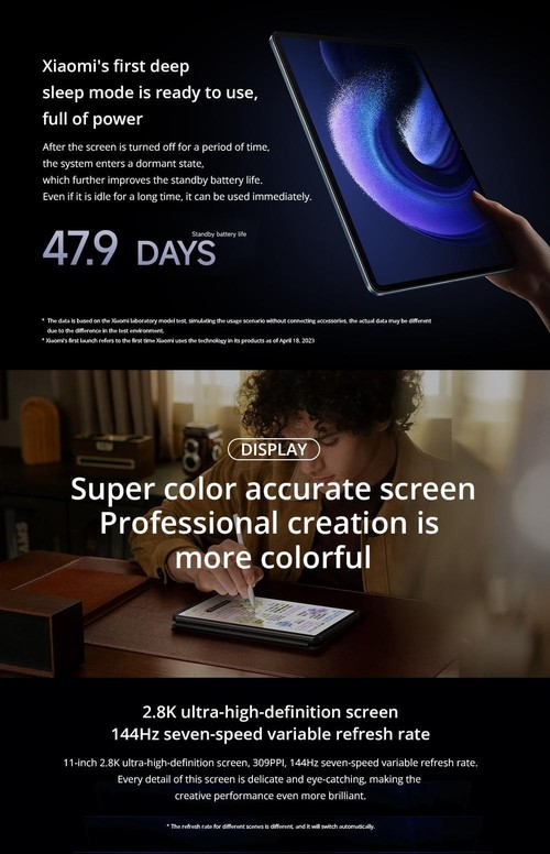 Xiaomi Pad 6 Pro CN Version Snapdragon 8+ Processor 12+256G Xiaomi Pad 6 Pro CN Version Snapdragon 8+ Processor 12+256G