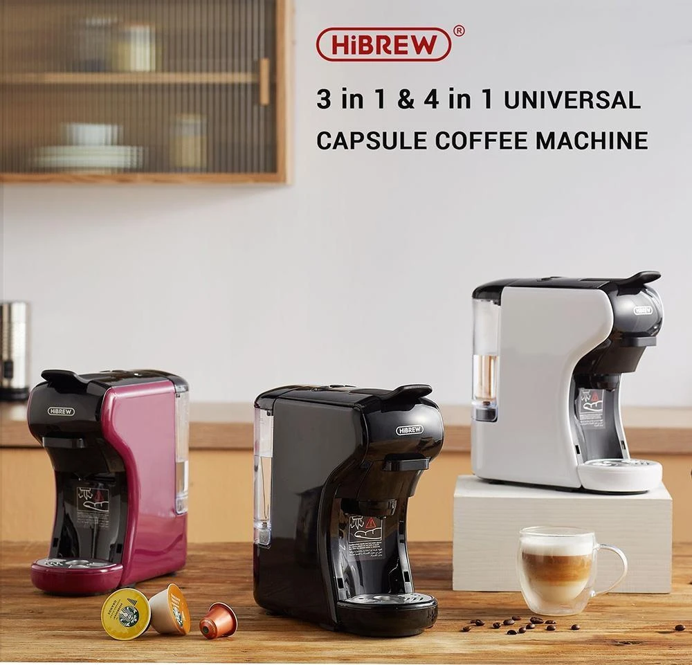 HiBREW H1A 1450W Espresso Coffee Machine, 19 Bar Extraction, Hot/Cold 4-in-1 Multiple Capsule Coffee Maker - White