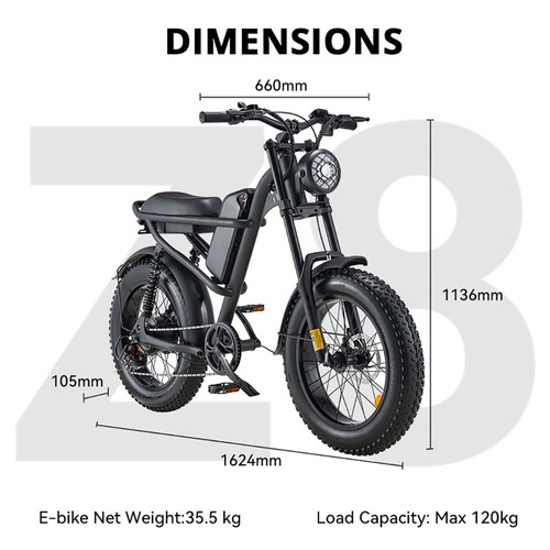 Riding' times Z8 Electric Bike 20*4.0 inch CHAOYANG Fat Tire 48V 500W Motor 45km/h Max Speed 15Ah Battery 120km Max Range Dual Mechanical Disc Brake Shimano 7-Speed