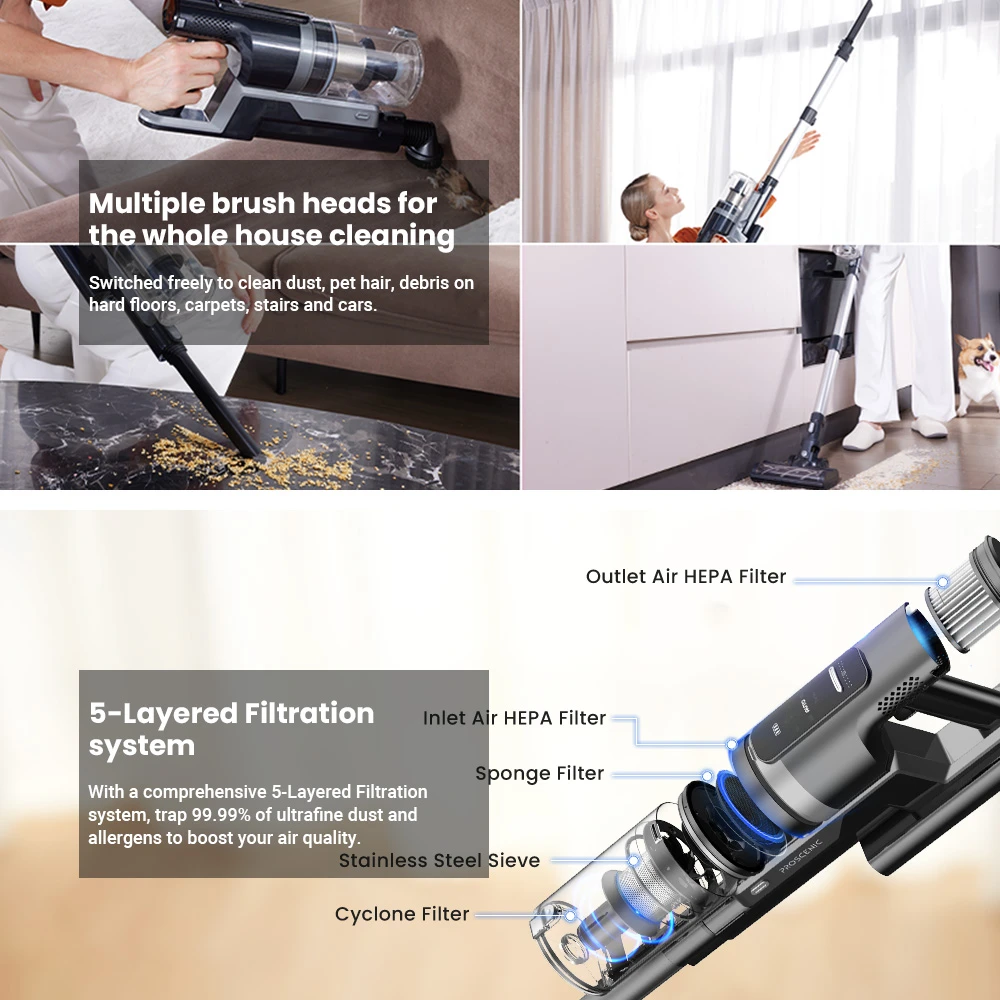Proscenic DustZero S3 Cordless Vacuum Cleaner with Auto Empty Station, 30000Pa Suction, 2500mAh Removable Battery 60Mins Runtime, 3L Dust Bag, UV Sterilization, LED Touchscreen