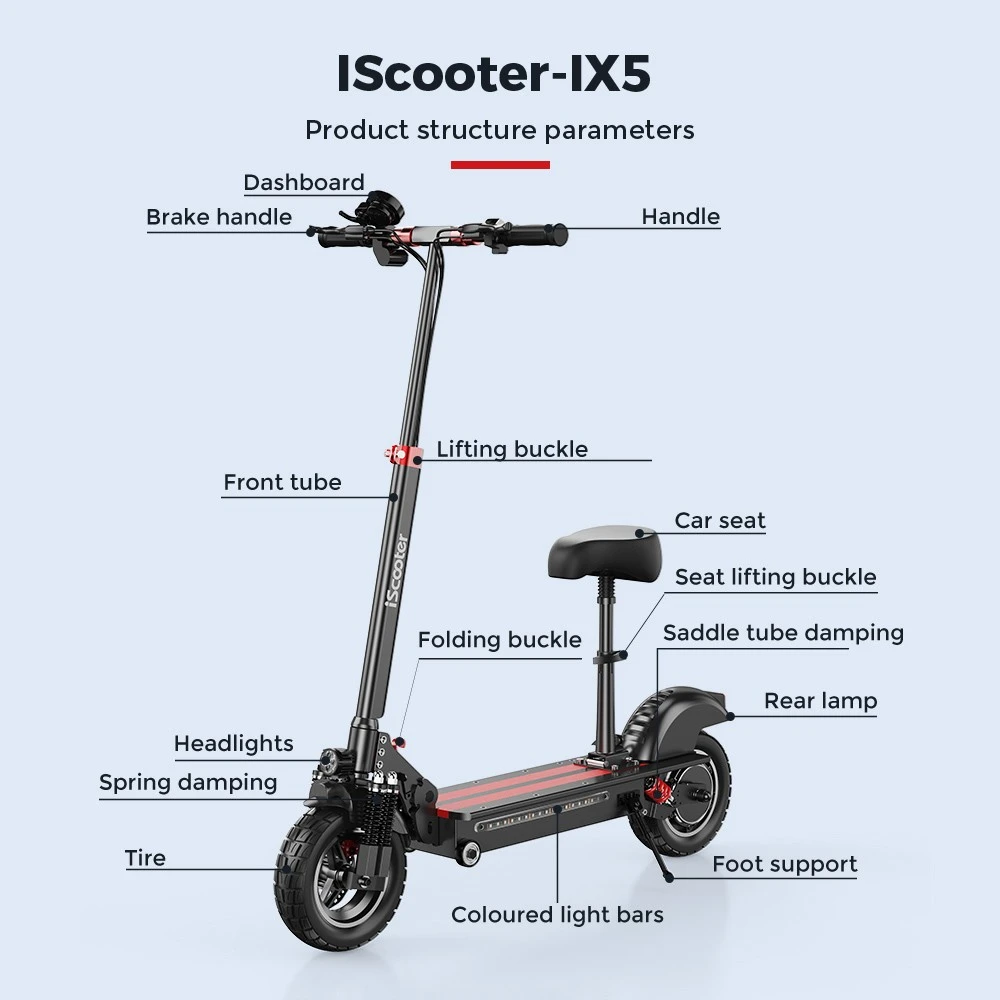 iScooter iX5 Scooter électrique avec siège 10 pouces 15AH 45Km/h 600W Moteur