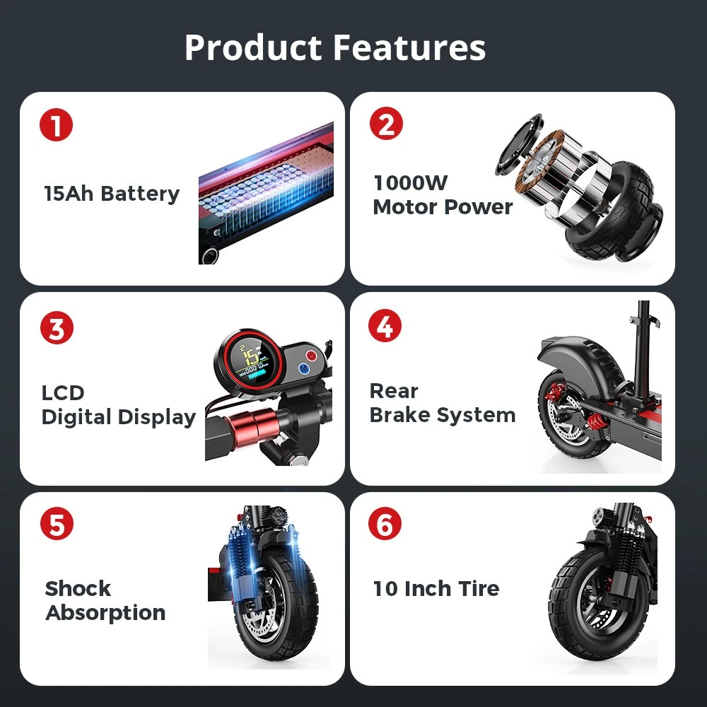 iScooter iX5 10 inch Off-road Electric Scooter 15Ah Battery 40-45km Range 1000W Motor 45km/h Max Speed 6 Shock Absorbers