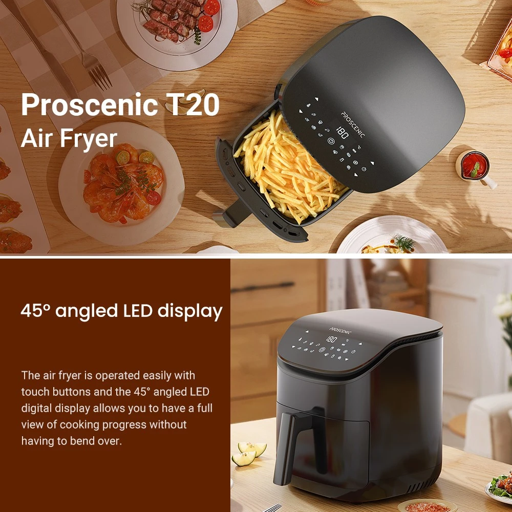 Proscenic T20 1500W Multifunctional Air Fryer, 3.5L Capacity, 12 Presets Functions, Online Recipes, Touch Display, BPA and PFOA Free - EU Plug