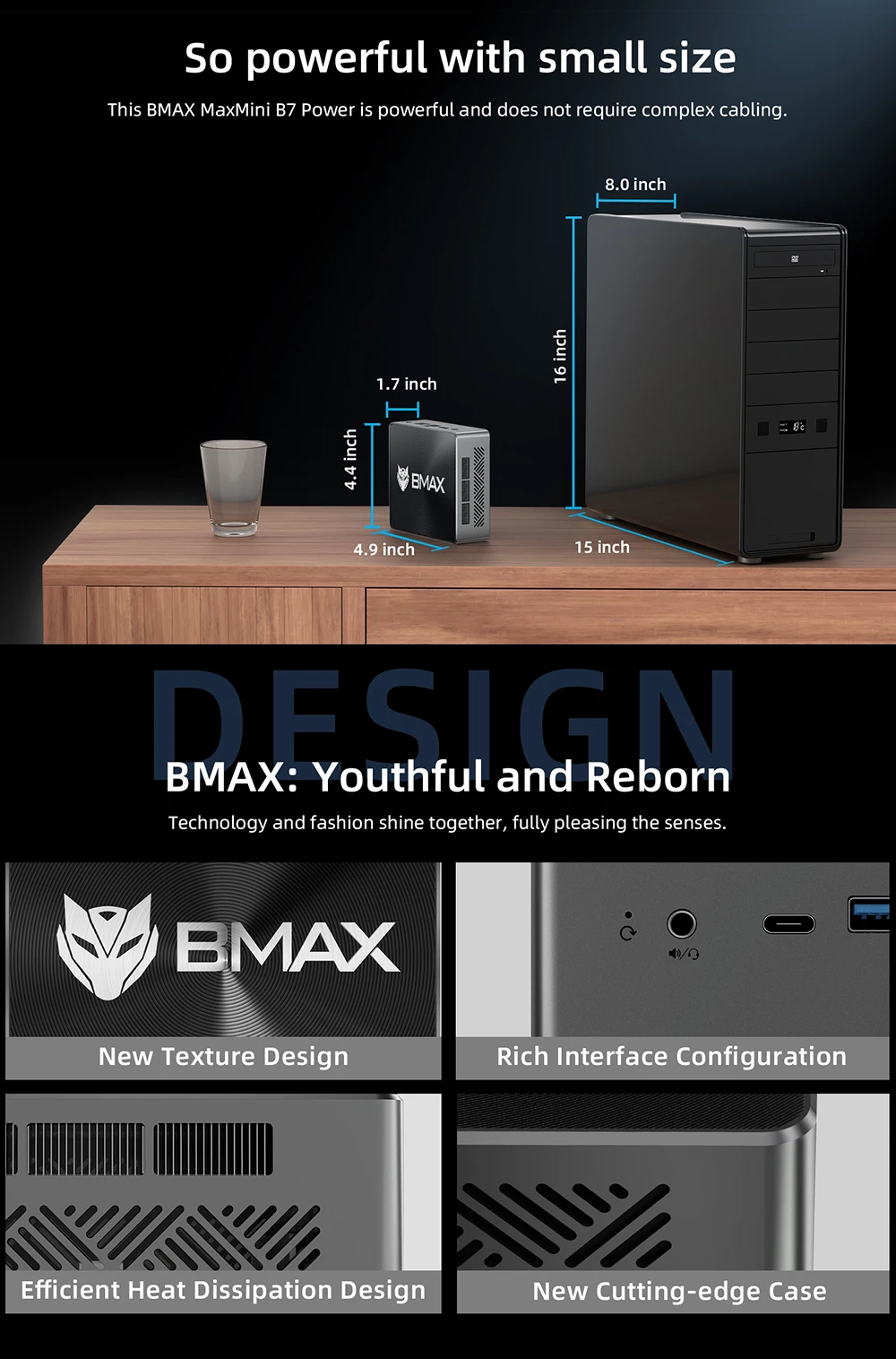 BMAX B7 Power Mini-PC, Intel Core i7-11390H 4 Kerne bis zu 5.0 GHz, 16 GB DDR4 1 TB SSD, 2xHDMI 2.0b Typ-C 4K Triple Display, 2xUSB3.0 2xUSB2.0 1000Mbps LAN, WiFi 6 BT 5.2 3.5mm Audio, Windows 11 Pro – EU