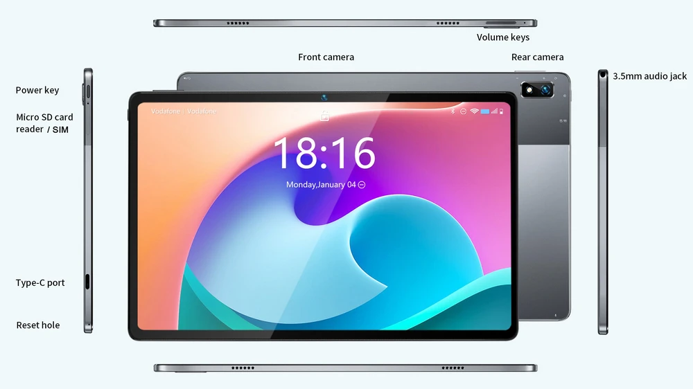 BMAX i11 Plus 4G LTE Android 12 Tablet PC, 10.36 inç 2000x1200 2K FHD IPS, UNISOC T616 Sekiz Çekirdekli 2.0 GHz, 16 GB RAM (8 GB+8 GB Genişletme) 128 GB ROM, Çift SIM Beklemede Sesli Arama, Çift Kamera, GPS AGPS GLONASS Beidou Galileo, Tip-C Mikro SD 6600mAh Pil