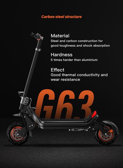 G63 Electric Scooter 11 Inch Pneumatic Off-road Tires 1200W*2 Dual Motors 48V 20Ah Battery 34.2MPH Max Speed 31Miles Range Tuya APP Control Removable Battery Black