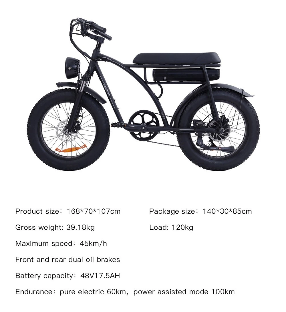 BEZIOR XF001 Plus Electric Bike 20*4.0in Tire 48V 1000W Motor 45km/h Max Speed 17.5Ah Battery 100km Mileage 120kg Load - Army Green