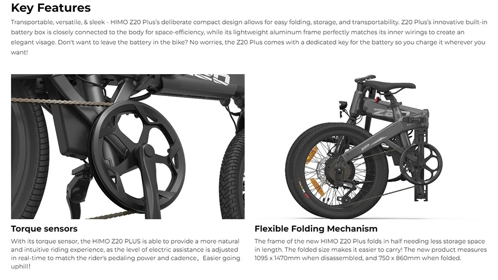 HIMO Z20 Plus E-bike pieghevole 20 * 2.125 pollici Pneumatico 250 W Motore 25 km / h Velocità massima 10 Ah Batteria 80 km Portata massima - Grigio