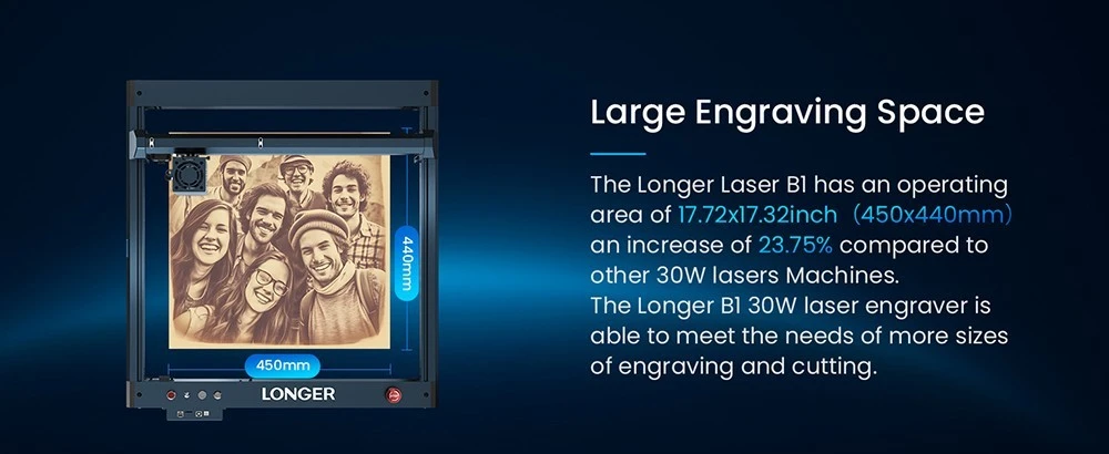 Longer Laser B1 30W Laser Engraver Cutter, 6-core Laser Head, 450 x 440mm Engraving Area
