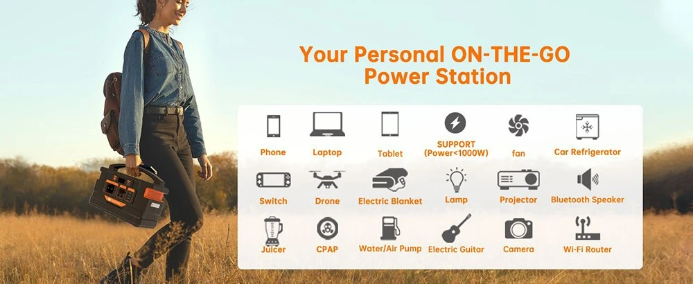 NOVOO RPS1000 1000W Portable Power Station, 1110Wh Battery Solar Generator, MPPT Controller, 8 Outputs, LCD Screen, LED Flashlight