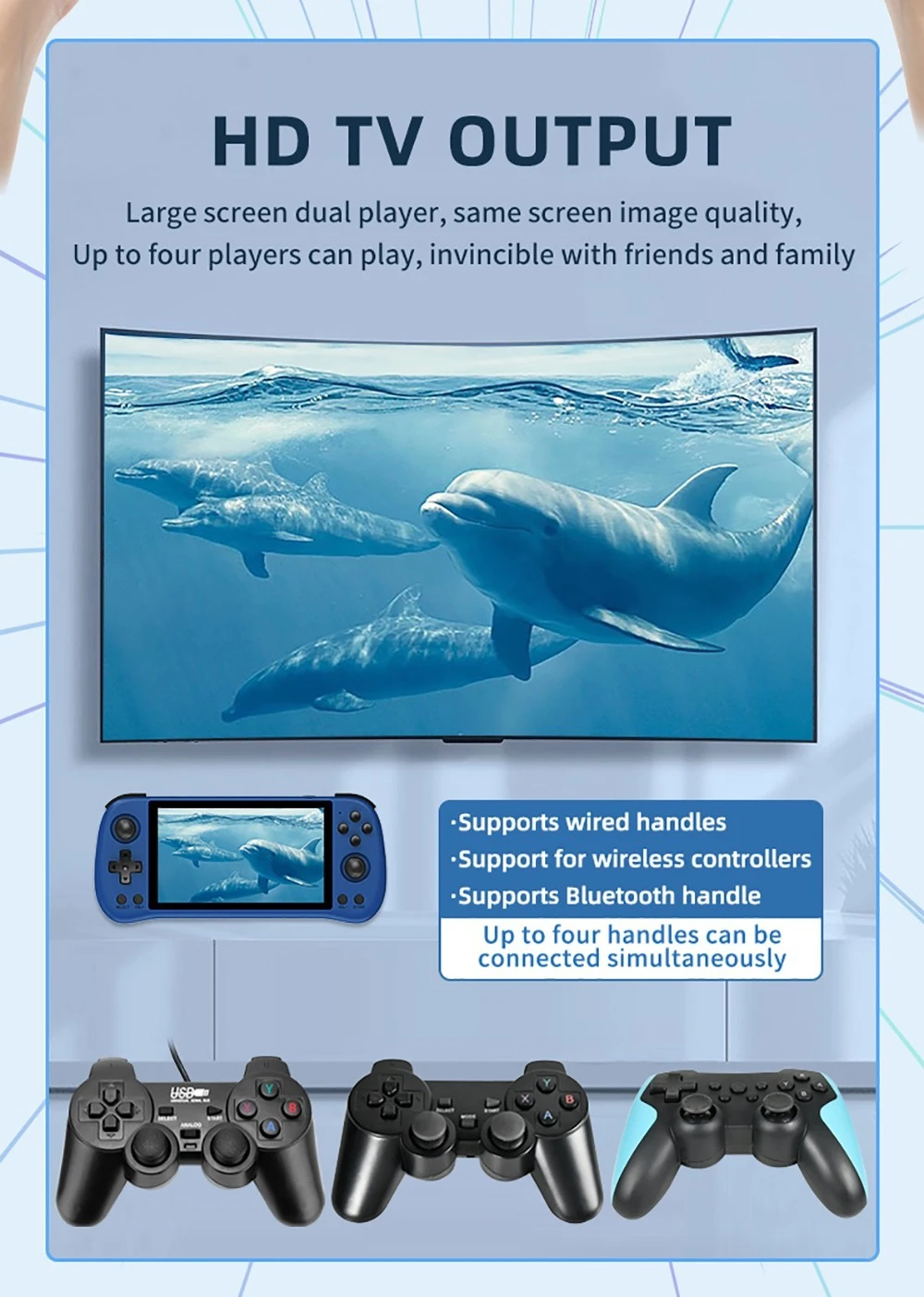 Powkiddy X55 16GB+64GB Handheld Game Console, 8000+ Games, 5.5'' IPS Screen RK3566 Chip, 4000mAh Battery, Support CPS/FBA/FC/GB/GBA/GBC/NEOGEO/SFC/MD/PS/N64 - Blue