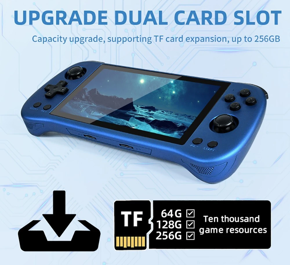 Powkiddy X55 16GB+64GB Handheld Game Console, 8000+ Games, 5.5'' IPS Screen RK3566 Chip, 4000mAh Battery, Support CPS/FBA/FC/GB/GBA/GBC/NEOGEO/SFC/MD/PS/N64 - Blue