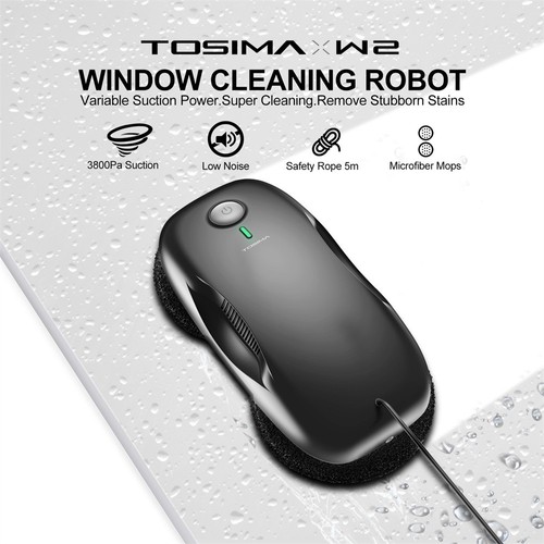 TOSIMA W2 aknapesurobot, max. 3800 Pa imemisvõimsus, nutikas teekonna planeerimine, servade tuvastamine, kaugjuhtimispult, 25-minutiline aku tööiga, 12 lapiga - must