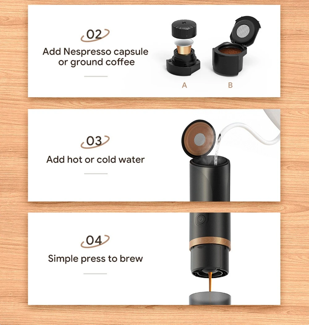 i Cafilas YJ04 Portable Espresso Machine Kit, Hot Cold Coffee Maker, 120ml Water Tank. Support Nespresso Capsule/Ground Coffee