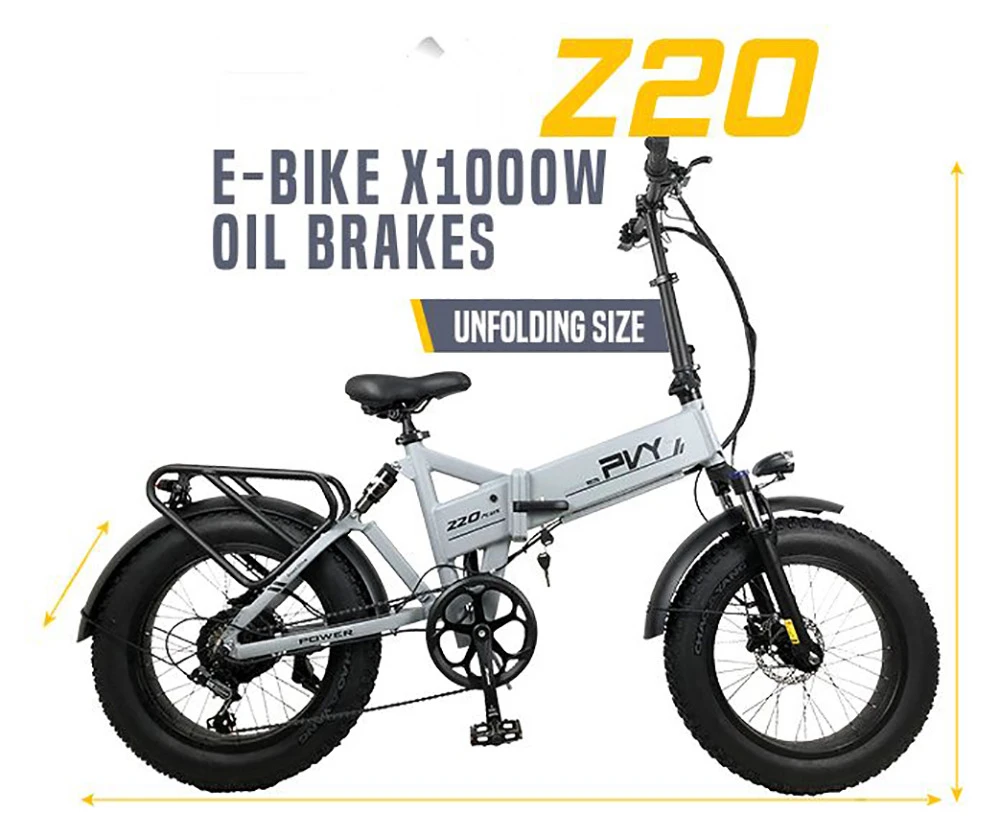 PVY Z20 Plus Faltbares E-Bike 20 * 4,0 Zoll dicke Reifen 500 W Motor 50 km/h Geschwindigkeit 48 V 14,5 Ah Akku 50-80 km Reichweite 150 kg Last Shimano 7-Gang - Grau