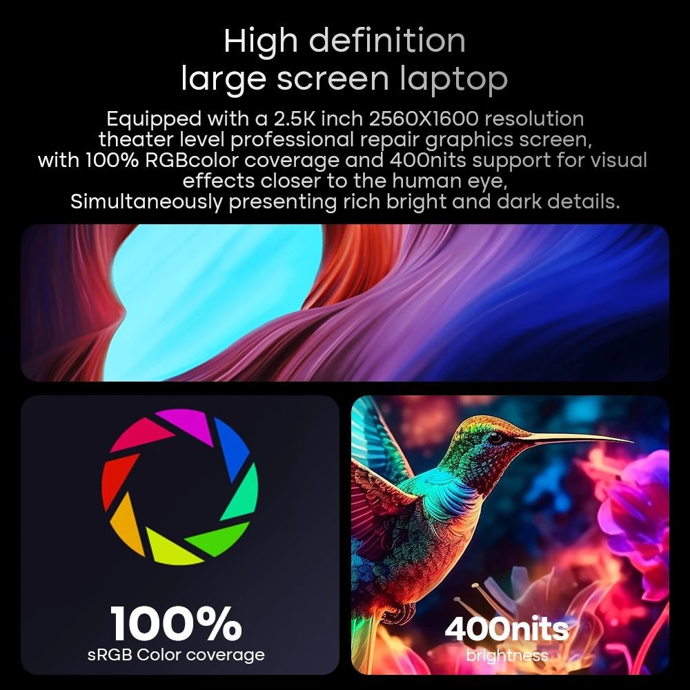 DERE R16 Pro 16in Laptop Intel Celeron N95 up to 3.4Ghz 2.5K IPS Full HD 12GB DDR5 512GB SSD Windows 11 Home