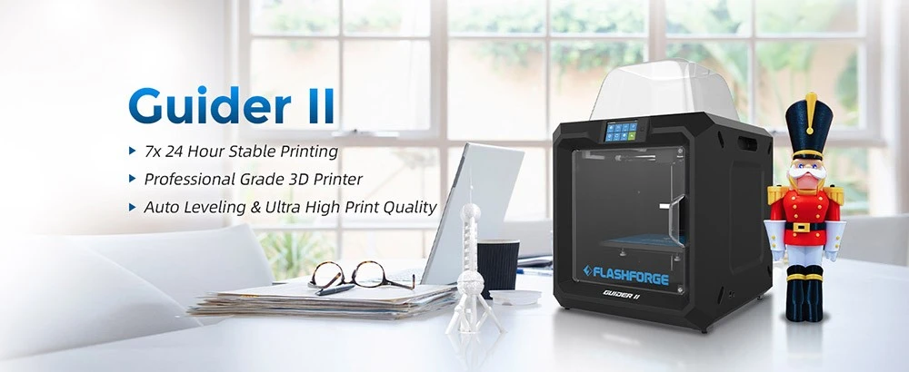 Flashforge Guider 2 3D Printer, Auto-Leveling, 0.2mm Print Precision, 200 mm/s Max Print Speed, Resume Printing, Filament Run-out Detection, 5-inch Touch Screen, WiFi Connection, 280*250*300mm