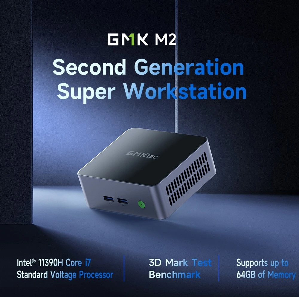 GMK M2 Mini PC รุ่นที่ 11 Intel Core i7-11390H, 16GB DDR4 512GB SSD, Windows 11 Pro, WiFi 6, เอาต์พุต 4K - EU