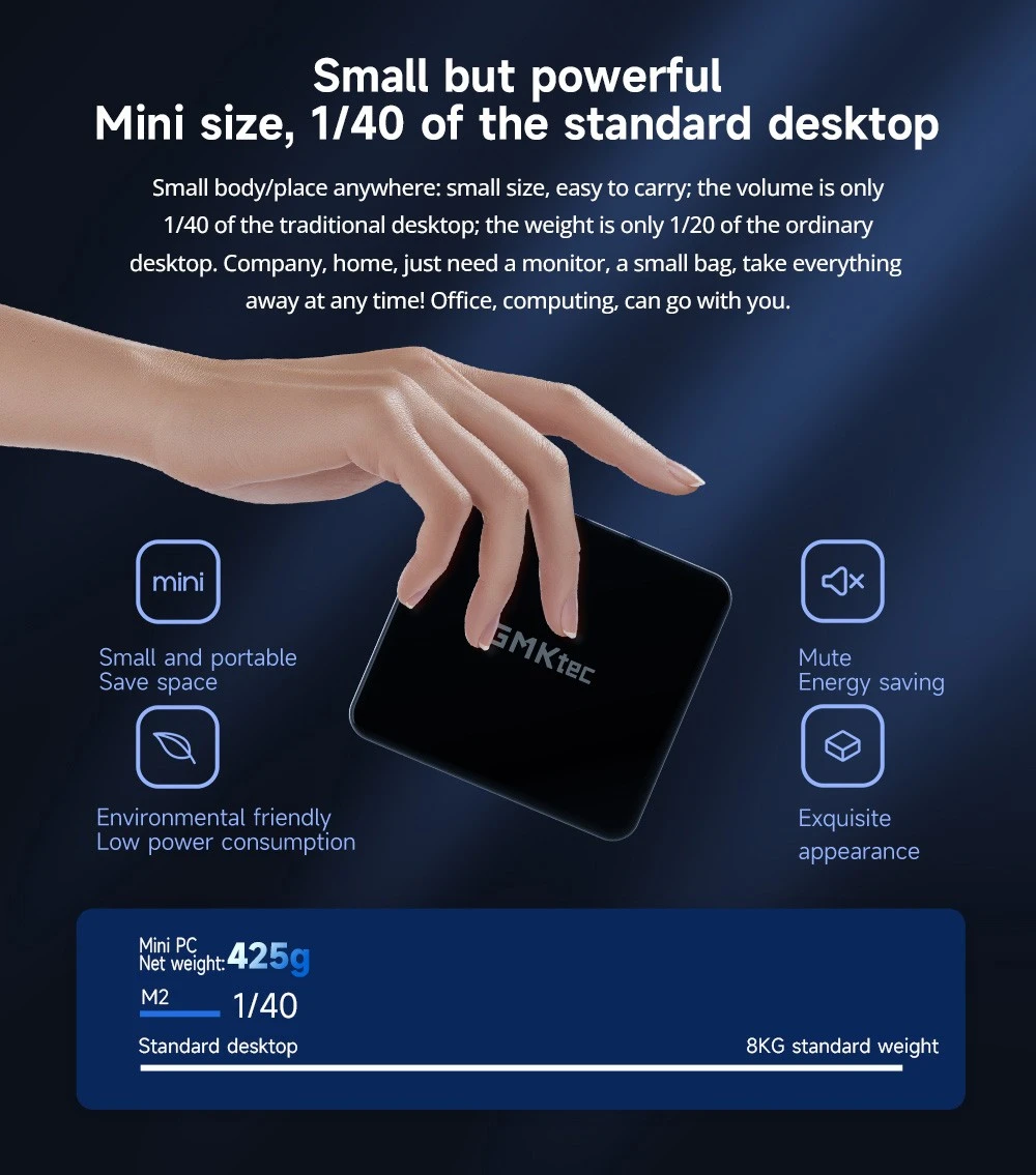 GMK M2 Mini PC 11th Generation Intel Core i7-11390H, 16GB DDR4 512GB SSD, Windows 11 Pro, WiFi 6, 4K Output - EU