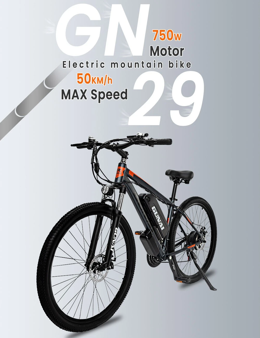 GUNAI GN29 Electric Bike 29*2.1in Tire 48V 750W Motor 50km/h Max Speed 15Ah Battery 90km Max Range Dual Disc Brakes