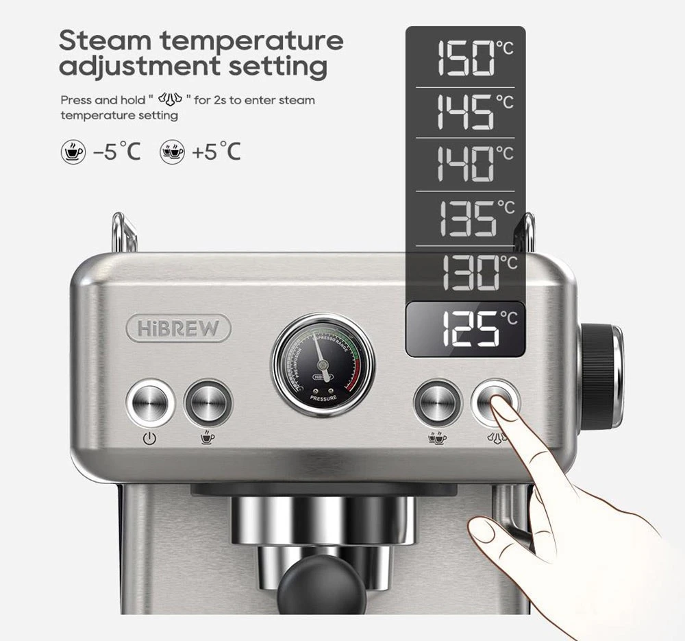 HiBREW H10A Semi Automatic Espresso Coffee Machine, 19Bar Pressure, Milk Frother, Temperature Adjustable, 58mm Coffee Tamper, 350ml Pitcher, Cup Warmer, Cold/Hot Coffee Maker