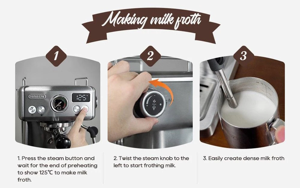 HiBREW H10A Semi Automatic Espresso Coffee Machine, 19Bar Pressure, Milk Frother, Temperature Adjustable, 58mm Coffee Tamper, 350ml Pitcher, Cup Warmer, Cold/Hot Coffee Maker