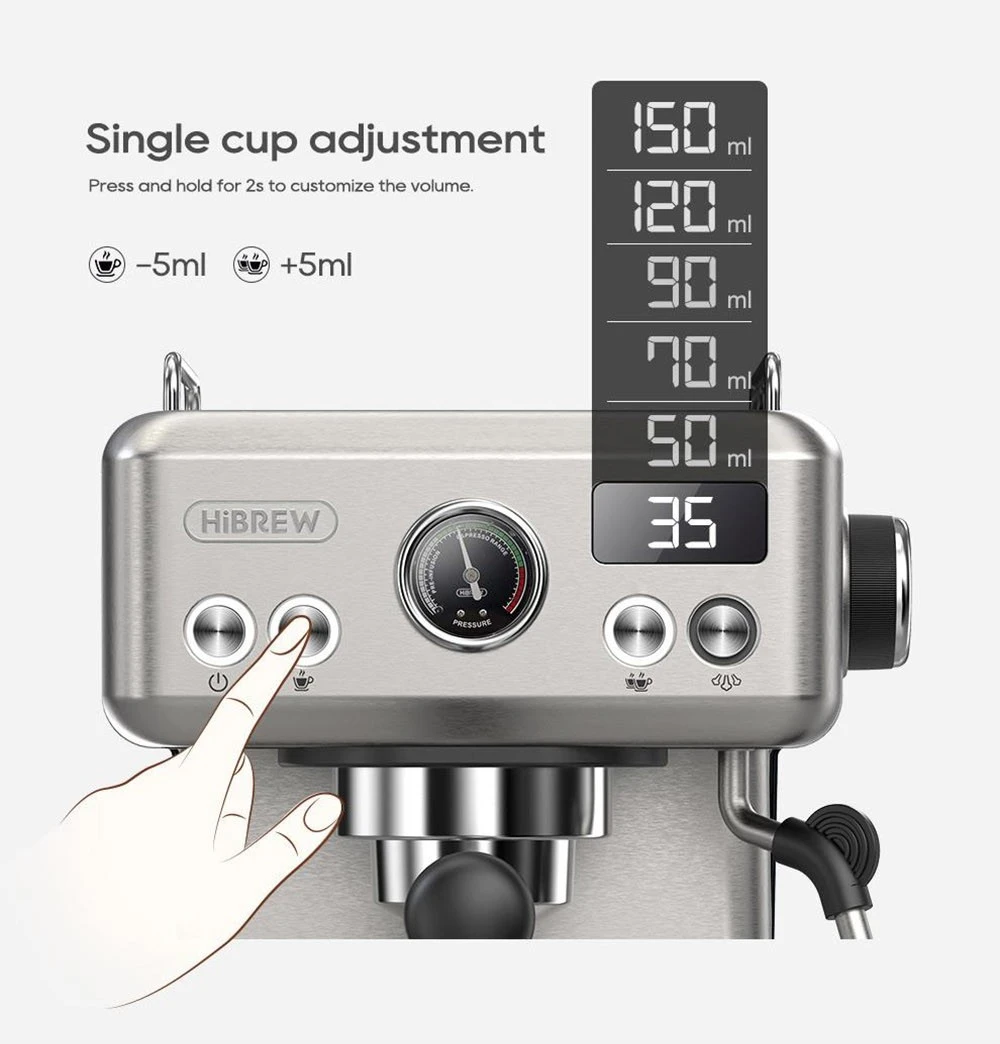 HiBREW H10A Semi Automatic Espresso Coffee Machine, 19Bar Pressure, Milk Frother, Temperature Adjustable, 58mm Coffee Tamper, 350ml Pitcher, Cup Warmer, Cold/Hot Coffee Maker