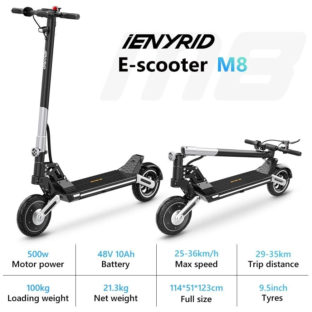 IENYRID M8 Electric Scooter 9.5in Tire 500W Motor 36km/h Max Speed 48V 10Ah Battery 29-35km Range Rear Mechanical Brake