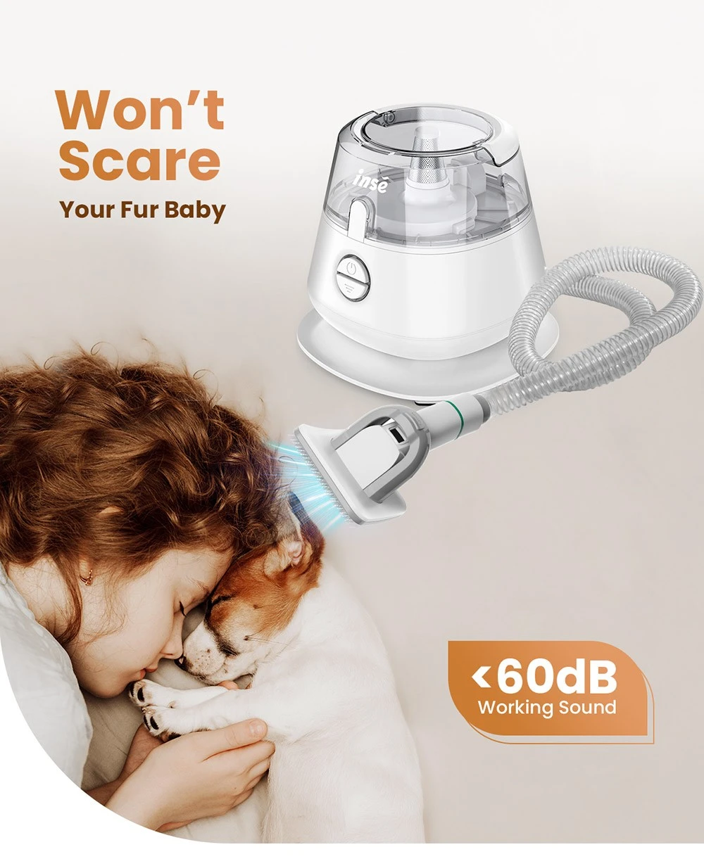 INSE P20 Dog Clipper with Pet Hair Vacuum Cleaner, Max 10KPa Suction, 1.2L Dust Box, Low Noise, Dog Cat Pet Hair Trimmer, with 5 Proven Care Tools