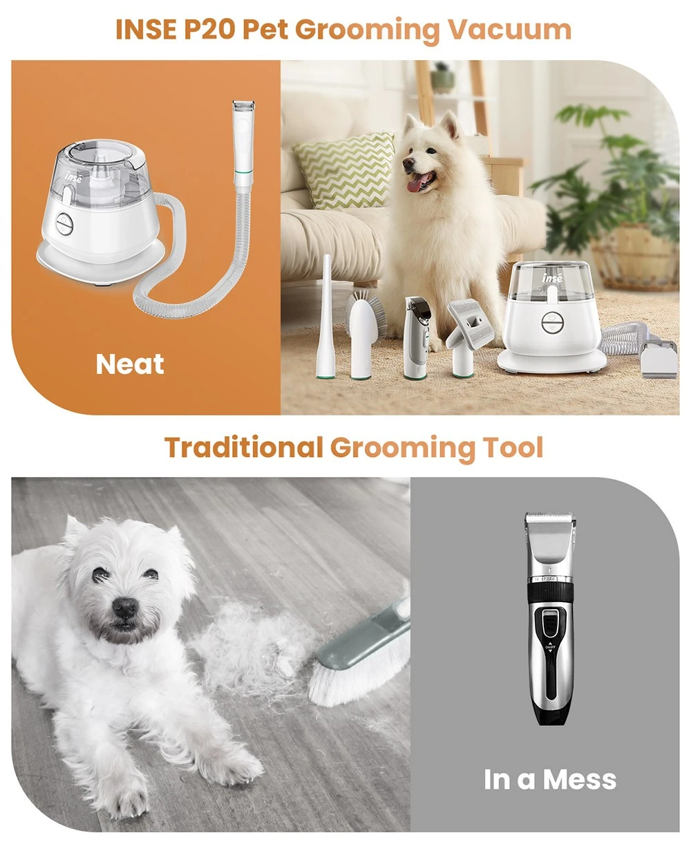 INSE P20 Dog Clipper with Pet Hair Vacuum Cleaner, Max 10KPa Suction, 1.2L Dust Box, Low Noise, Dog Cat Pet Hair Trimmer, with 5 Proven Care Tools